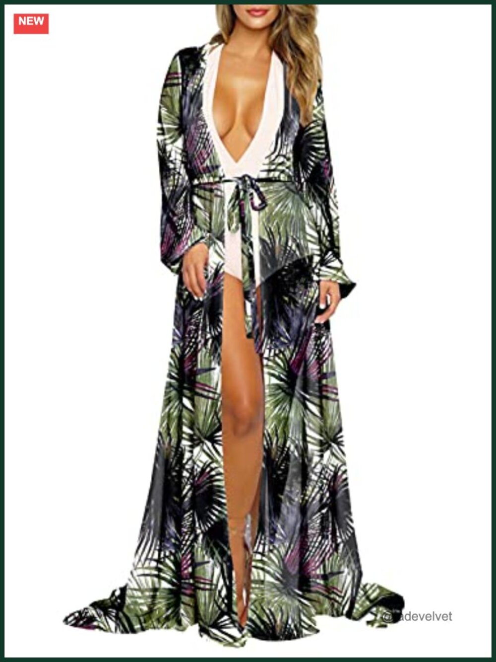 Women's Long Sleeve Flowy Maxi Swimsuit Tie Front Robe Cover Up
